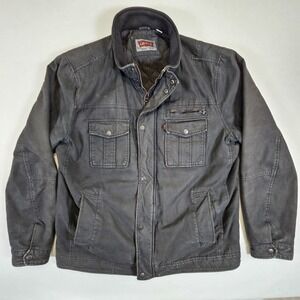 Levis Jacket Mens XL Military Trucker Black Quilted Button Lined Stand Up Coller